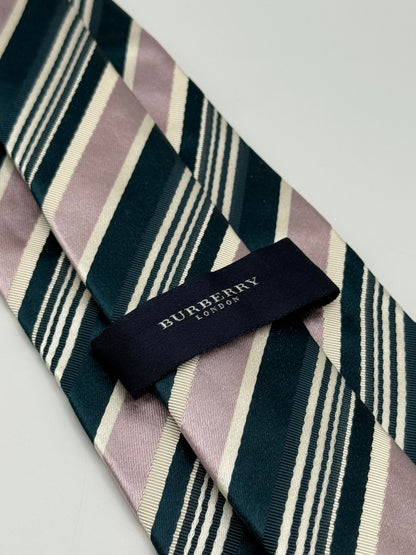 Dark green and pink cotton and silk tie