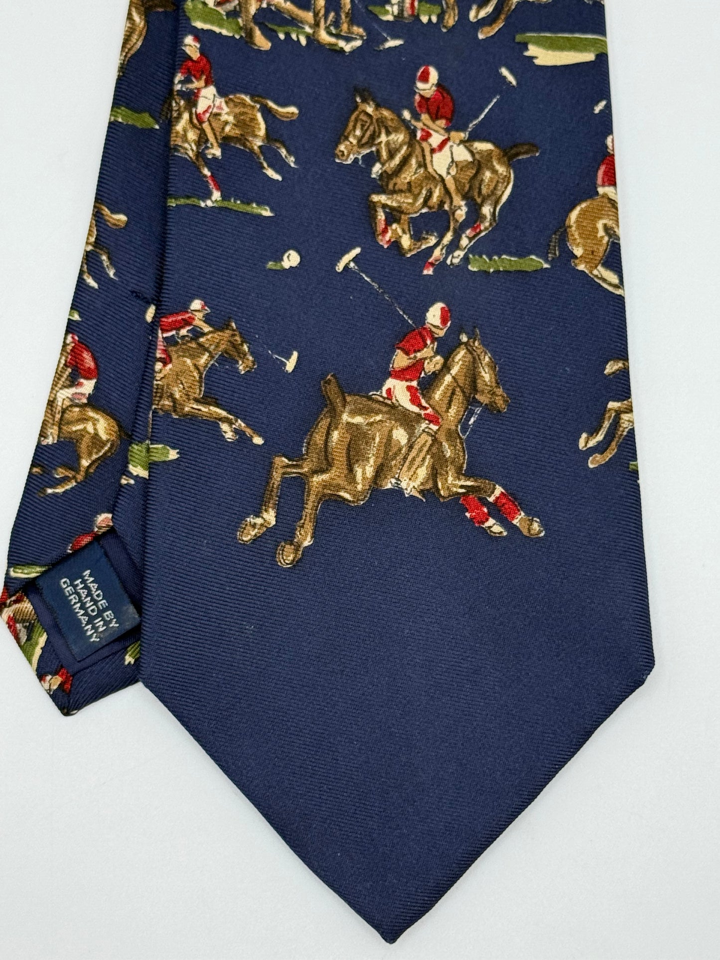 Dark blue twill silk tie whit horse and greyhound pattern