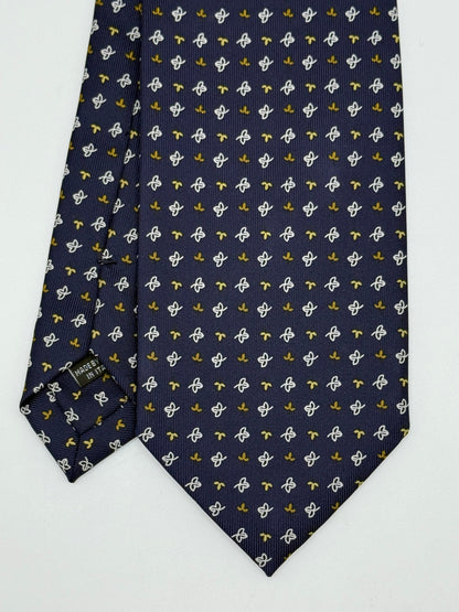Dark blue silk tie whit small leaf