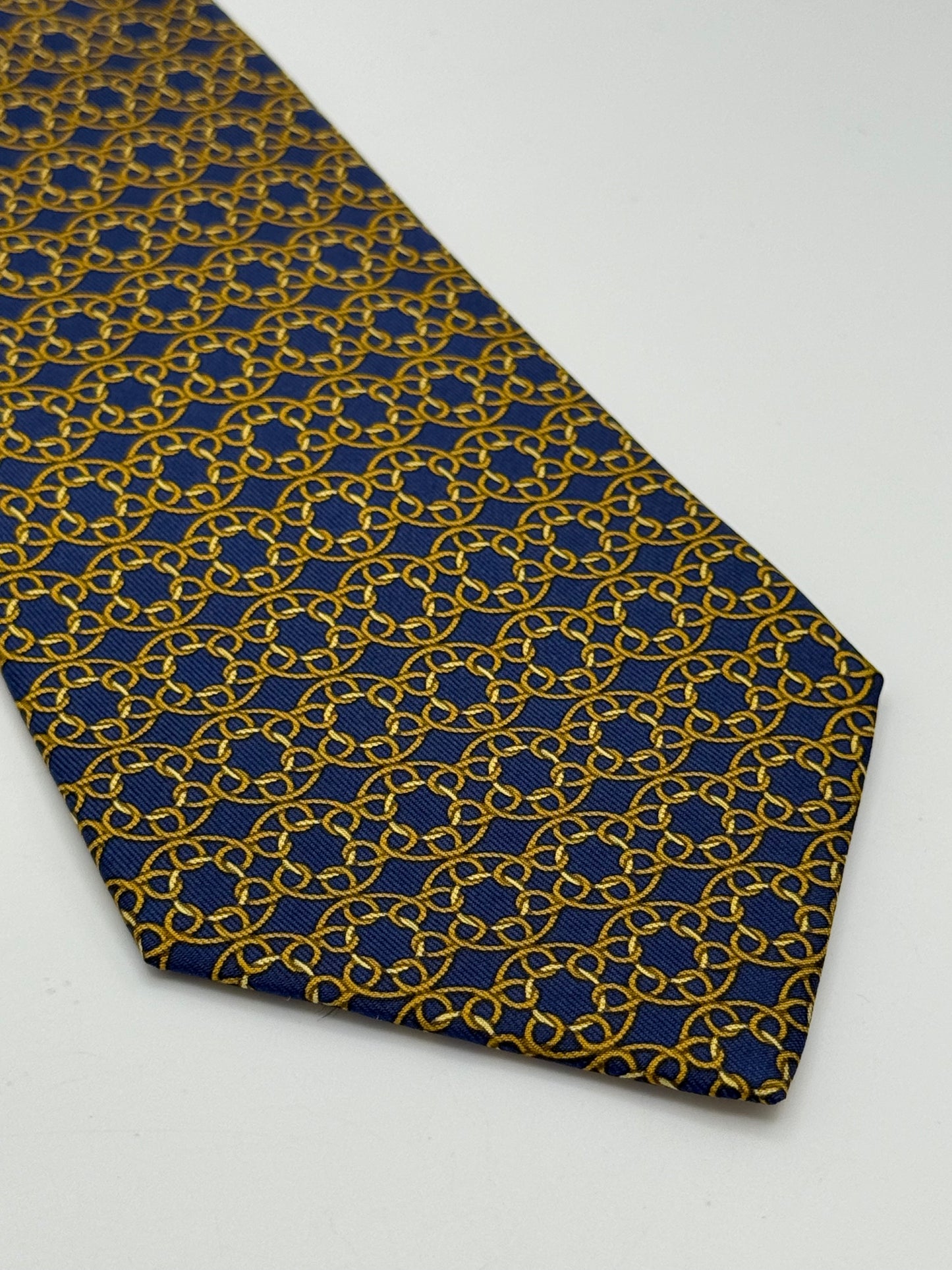 Dark blue twill silk tie geometric pattern