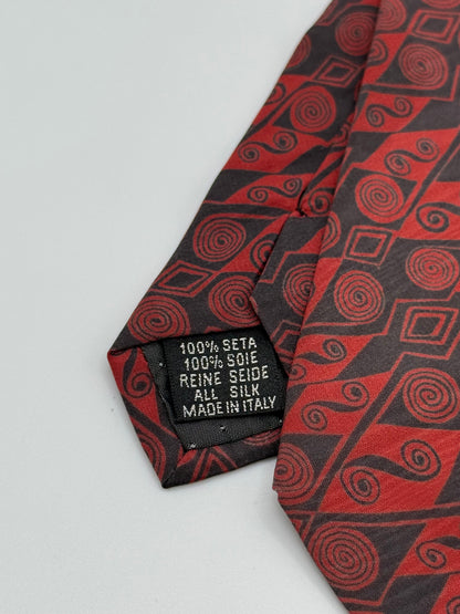 Burgundy geometric silk tie