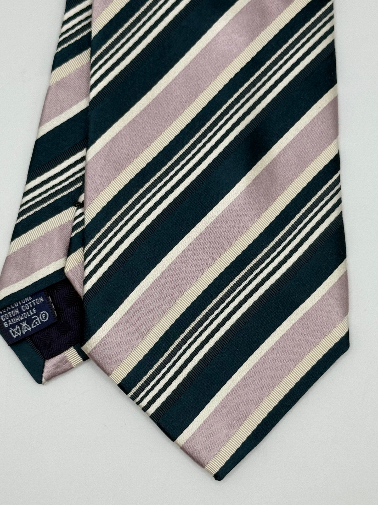 Dark green and pink cotton and silk tie