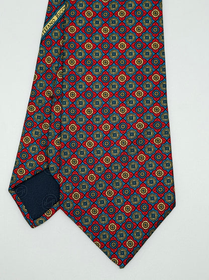 Burgundy geometric pattern silk tie