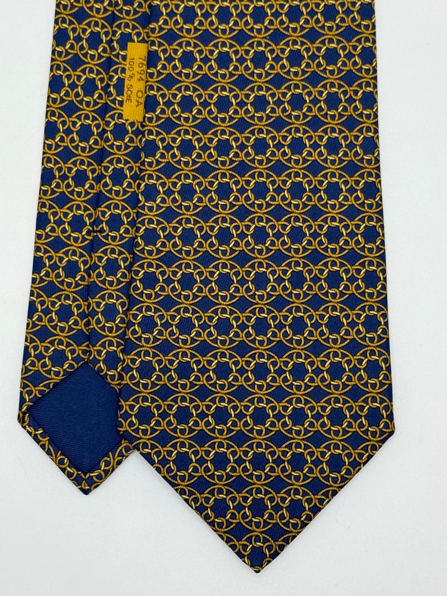 Dark blue twill silk tie geometric pattern