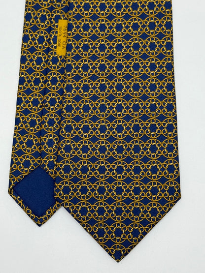 Dark blue twill silk tie geometric pattern