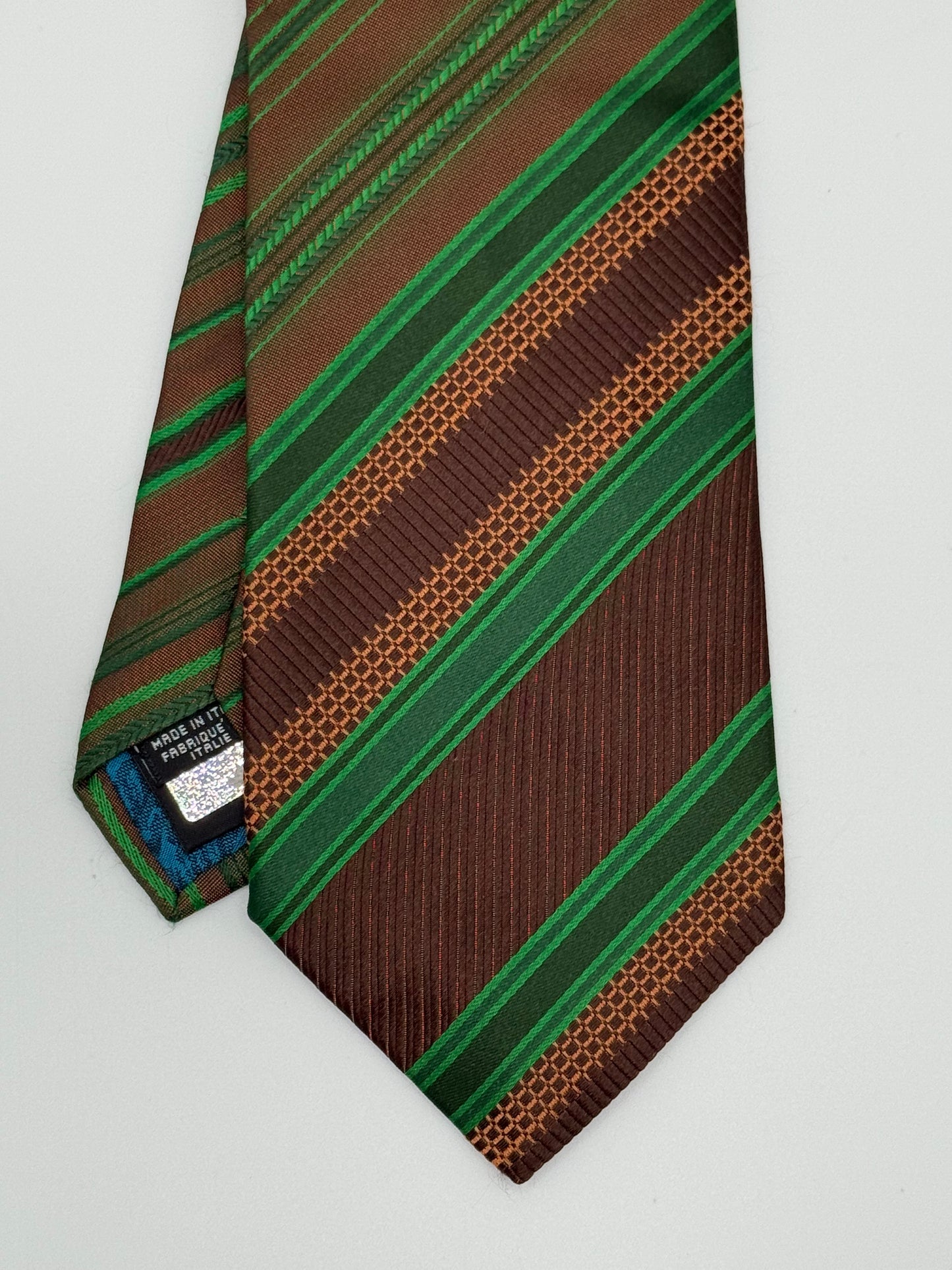 Brown and green regimental silk tie