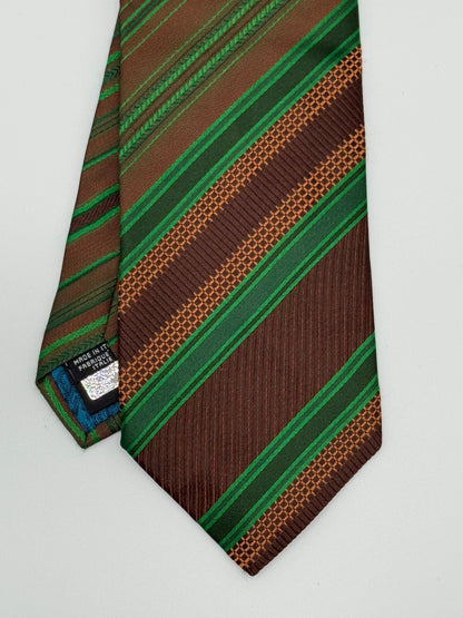 Brown and green regimental silk tie