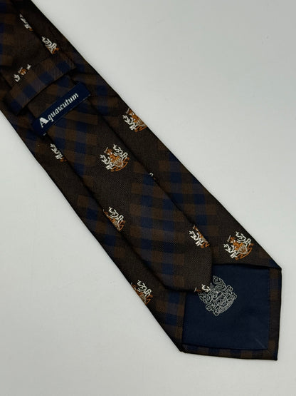 Dark blue and checked silk tie