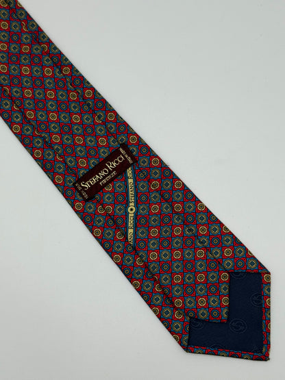 Burgundy geometric pattern silk tie