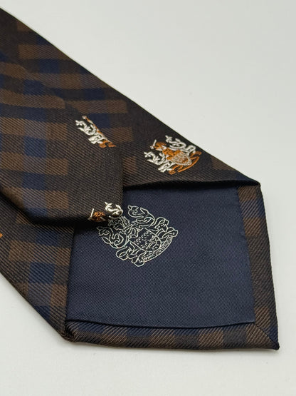 Dark blue and checked silk tie