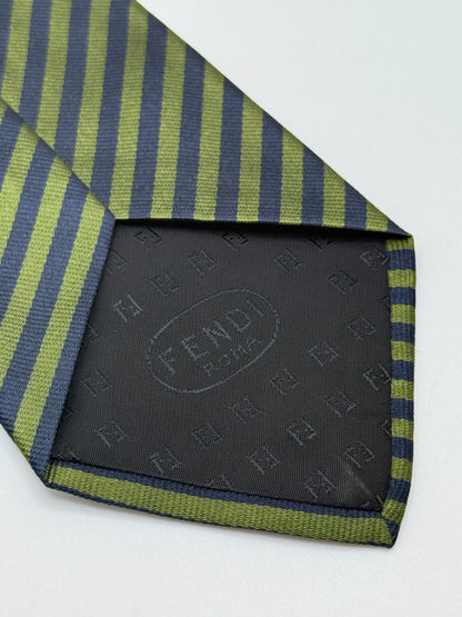 Dark green and blue stripes silk tie