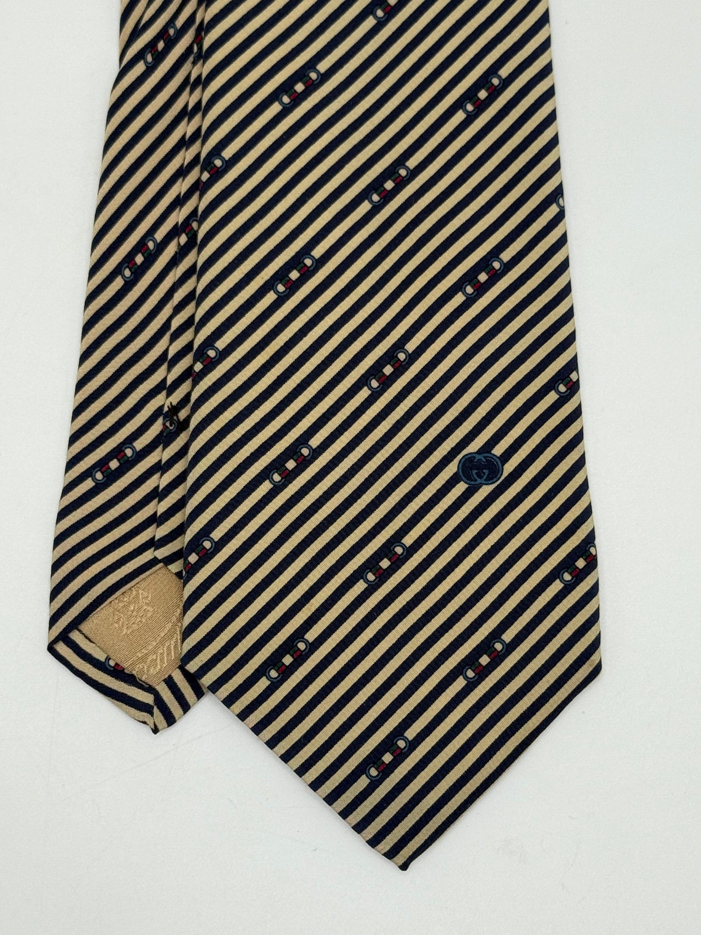 Cream and dark blue stripes silk tie