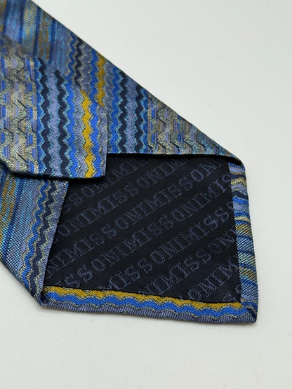 Blue jacquard silk tie whit stripes