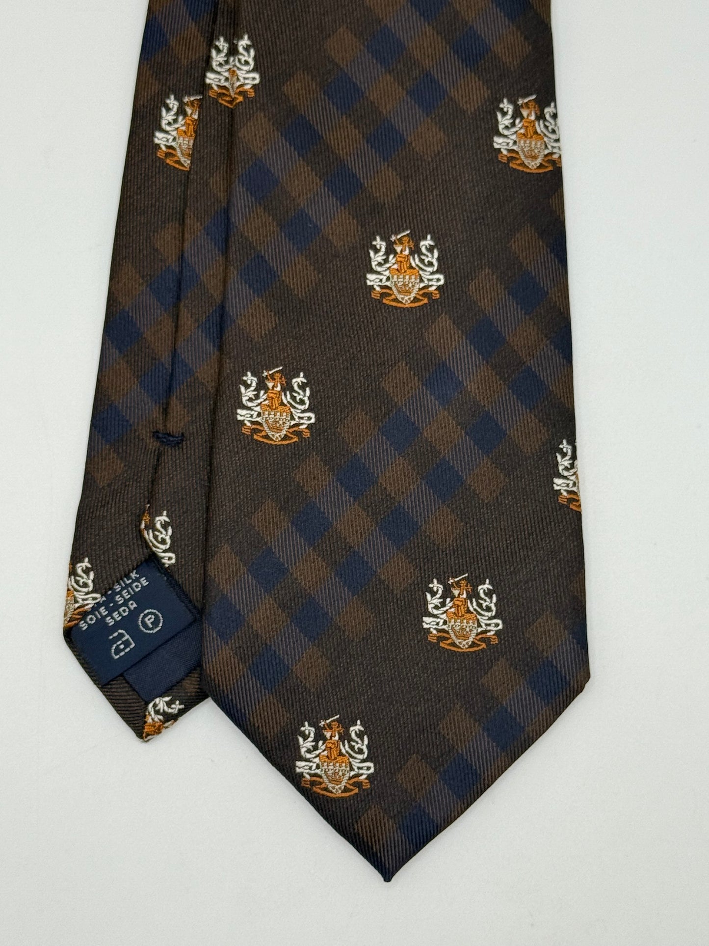 Dark blue and checked silk tie
