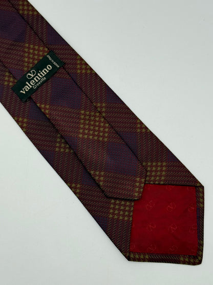 Checked burgundy silk tie