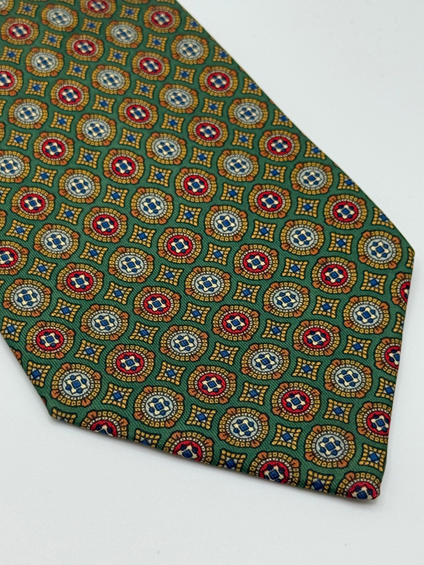 Green silk geometric pattern tie