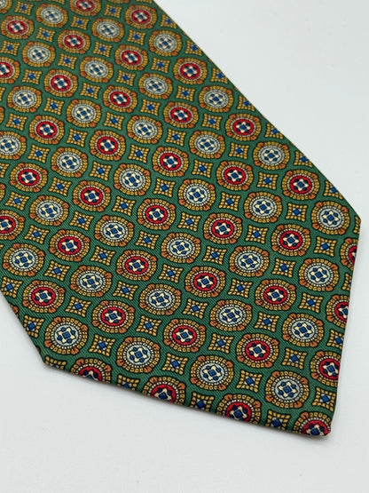 Green silk geometric pattern tie
