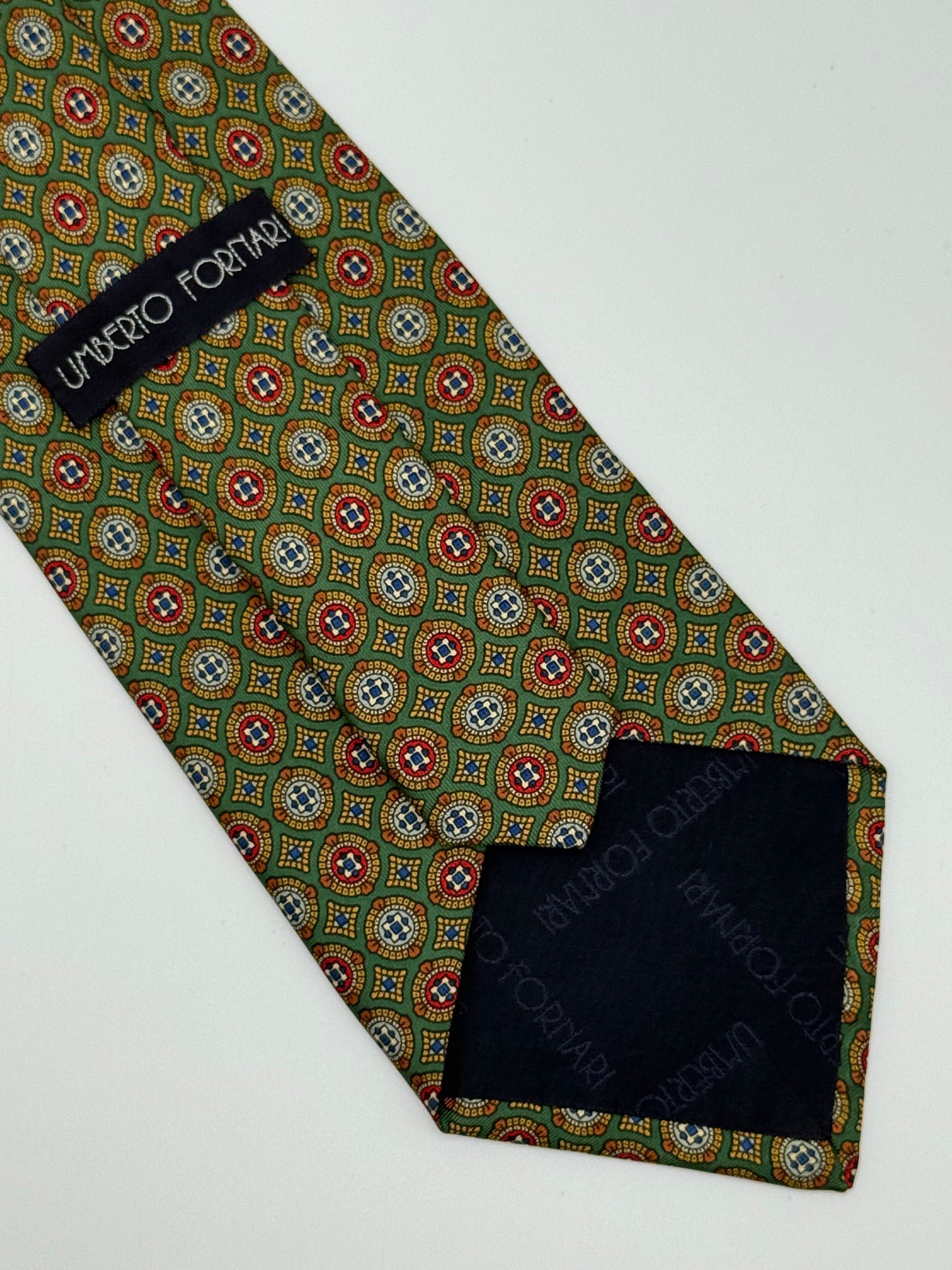 Green silk geometric pattern tie