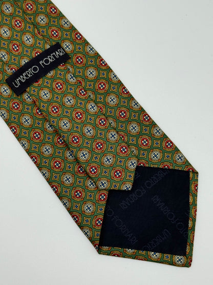 Green silk geometric pattern tie