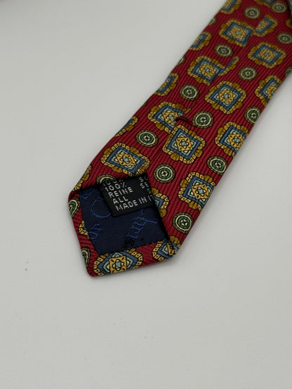 Burgundy silk geometric pattern tie