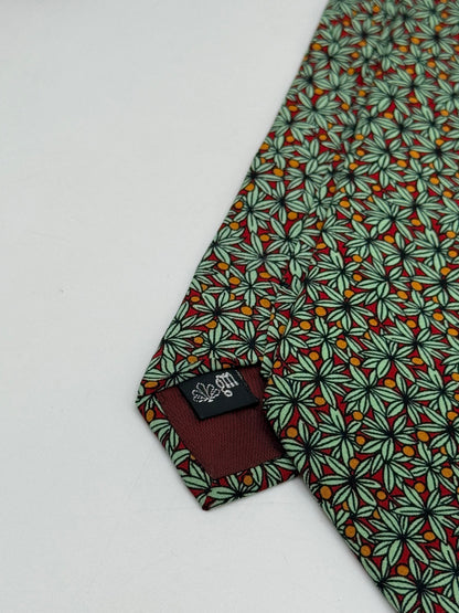 Burgundy satin silk tie shit flower pattern