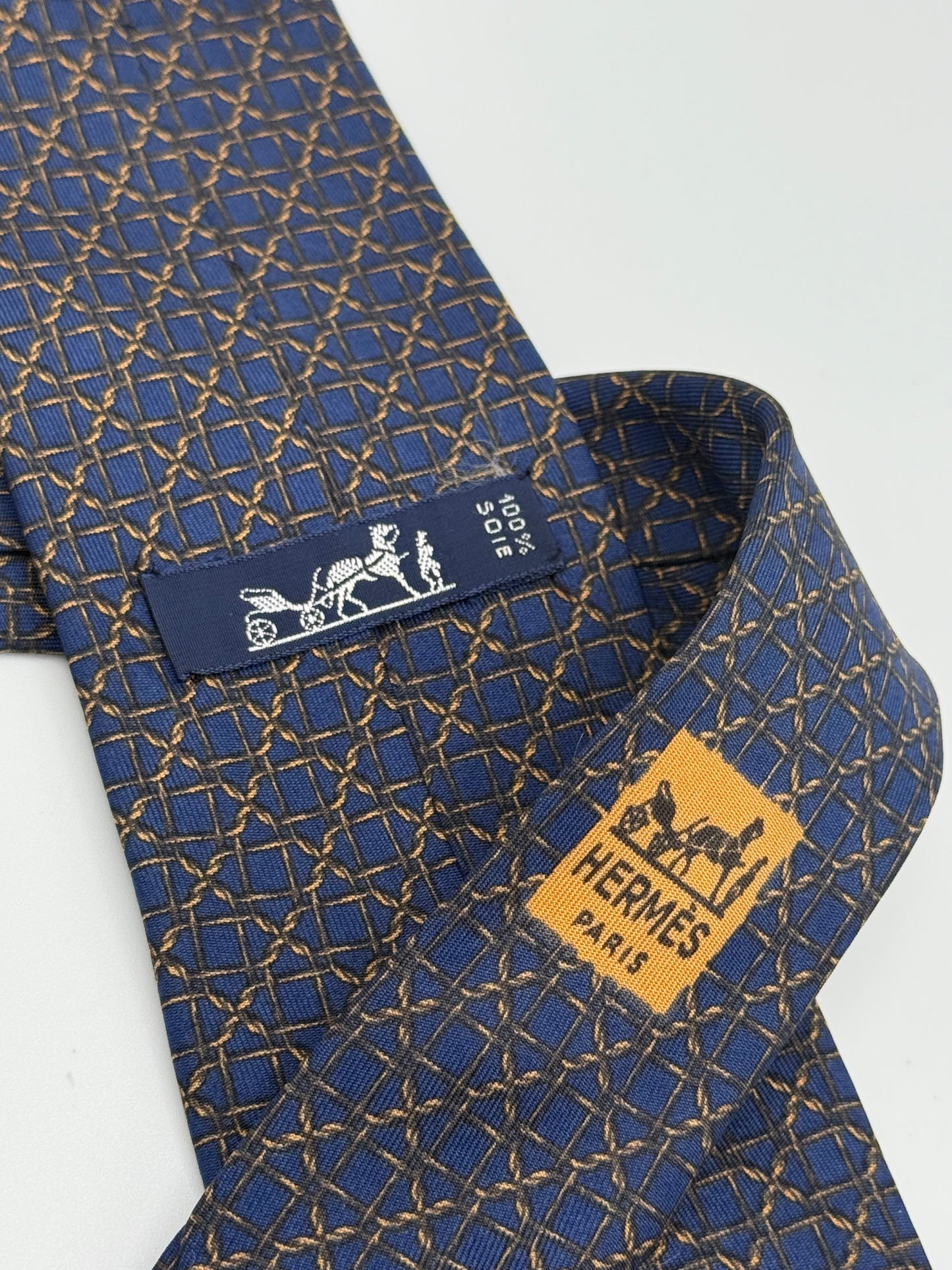 Dark blue chain silk tie