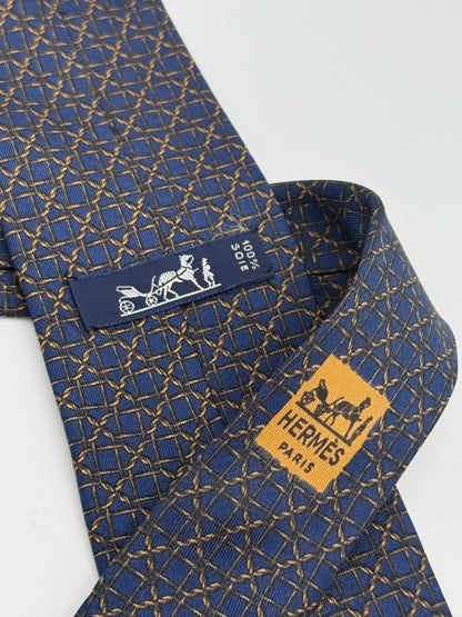 Dark blue chain silk tie