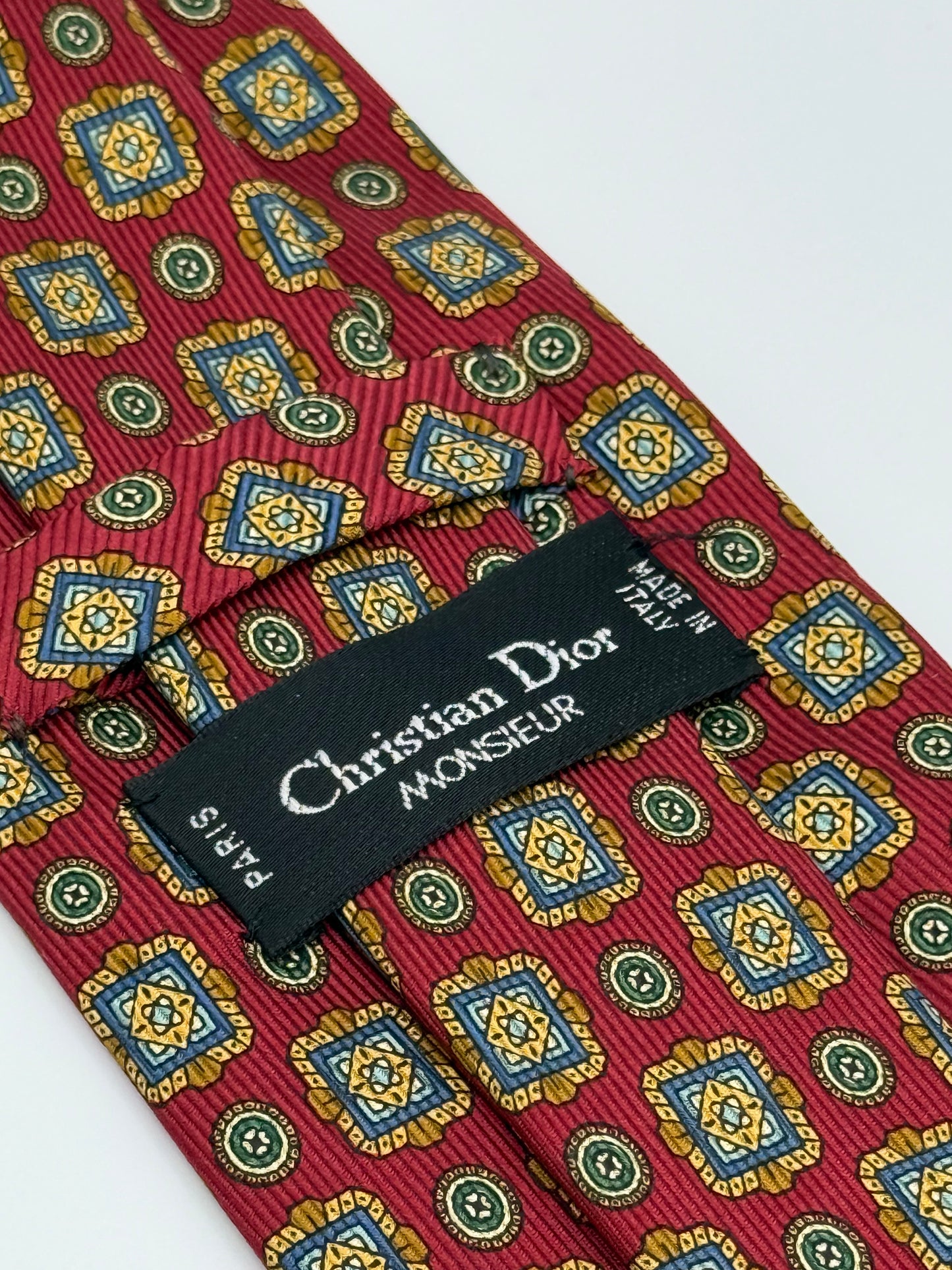 Burgundy silk geometric pattern tie
