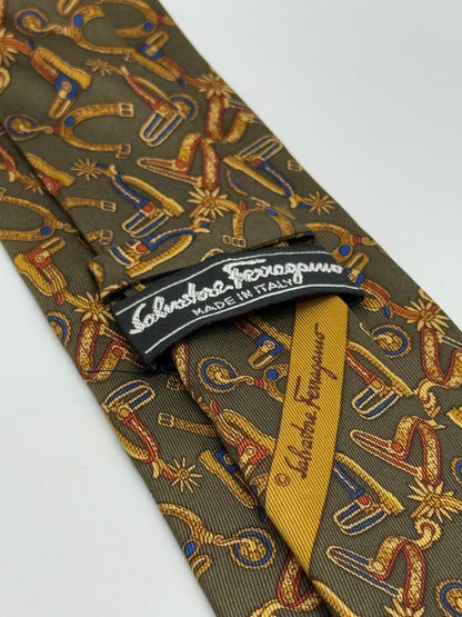 Dark green silk tie whit spurs pattern