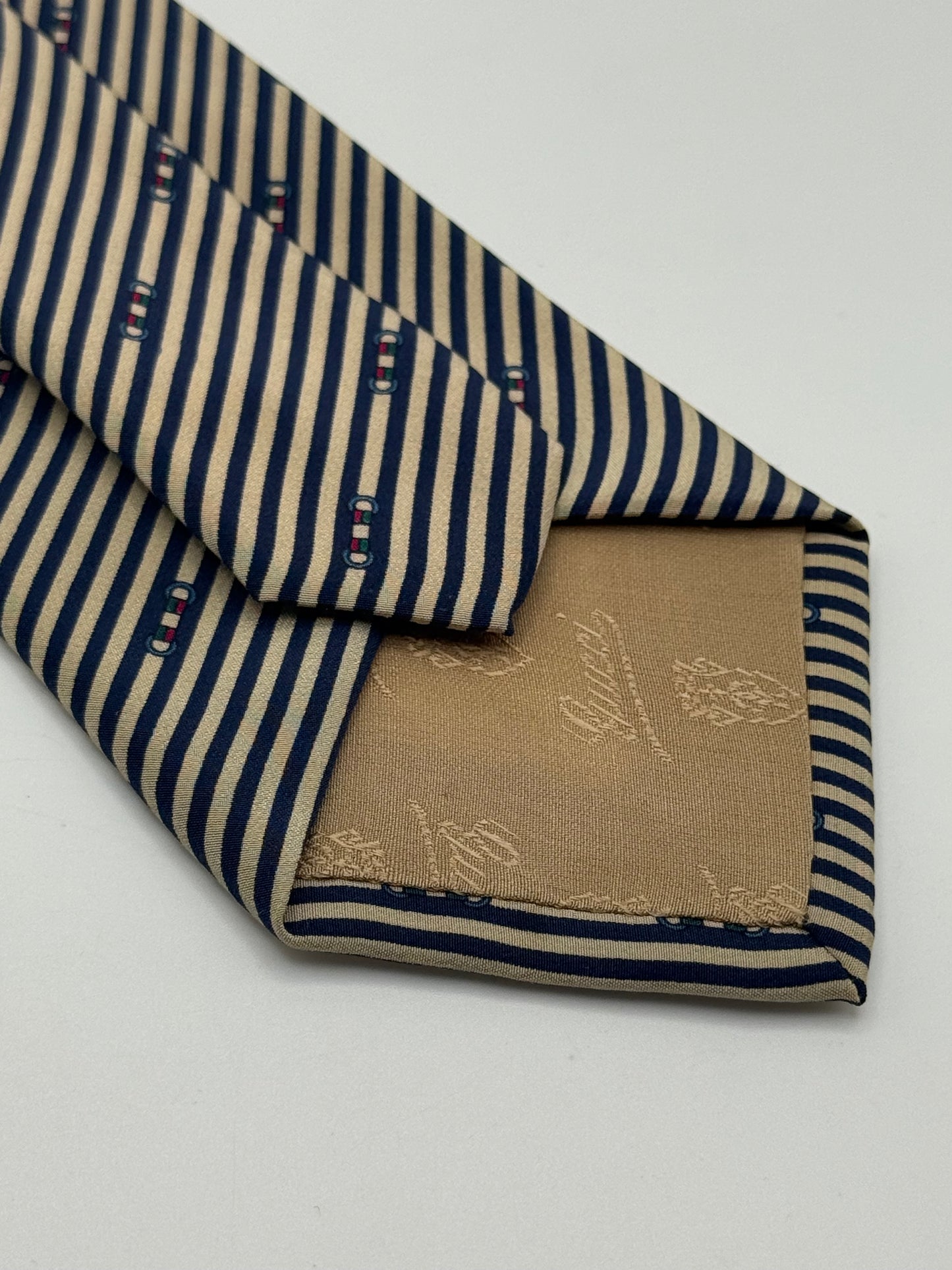 Cream and dark blue stripes silk tie