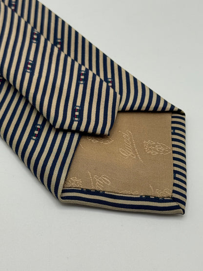 Cream and dark blue stripes silk tie