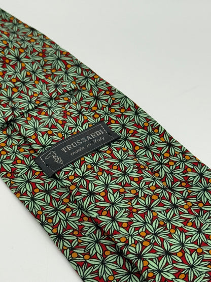 Burgundy satin silk tie shit flower pattern