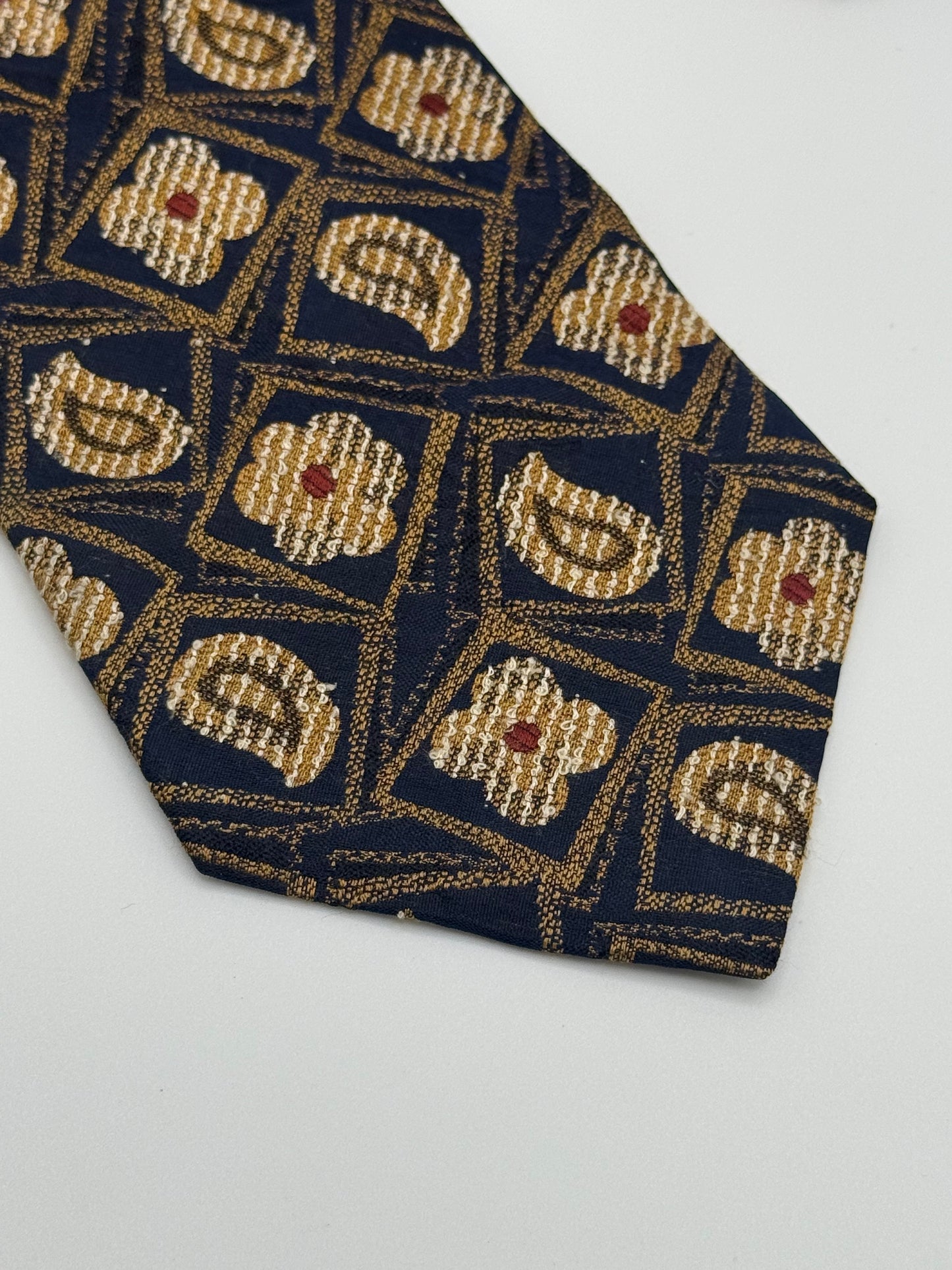Dark blue flower and paisley silk tie