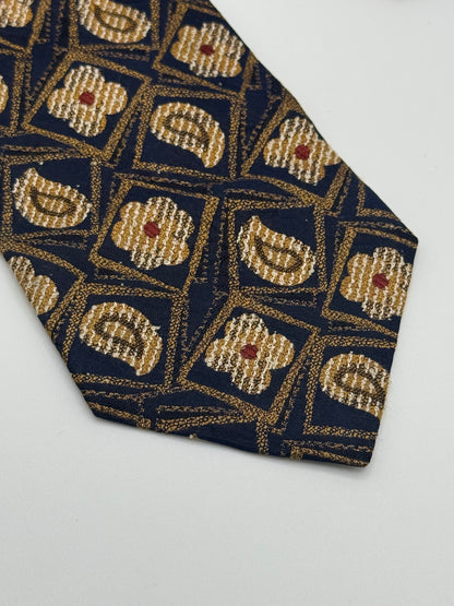 Dark blue flower and paisley silk tie
