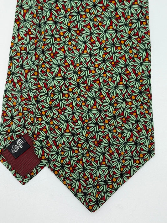 Burgundy satin silk tie shit flower pattern