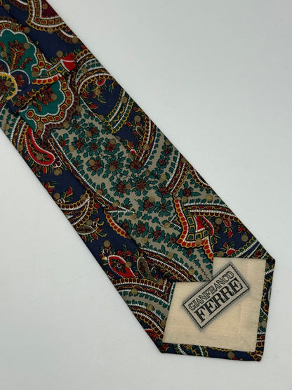 Dark blue silk tie whit cashmere pattern