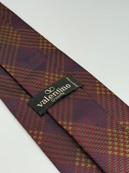 Checked burgundy silk tie