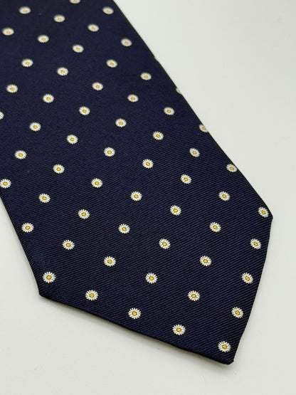 Dark blue small flower silk tie