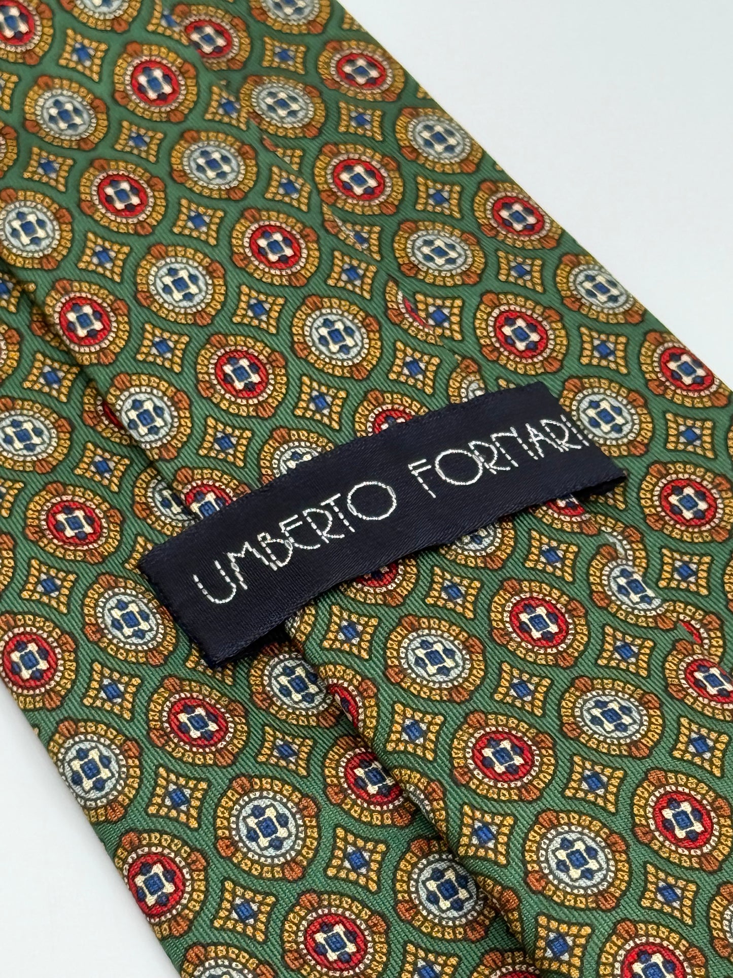 Green silk geometric pattern tie