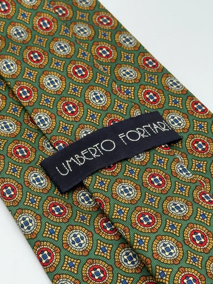 Green silk geometric pattern tie