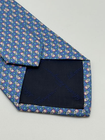 Blue twill silk tie whit micro pattern