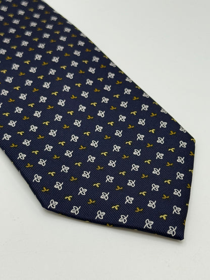 Dark blue silk tie whit small leaf