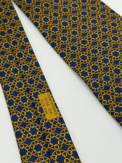 Dark blue twill silk tie geometric pattern
