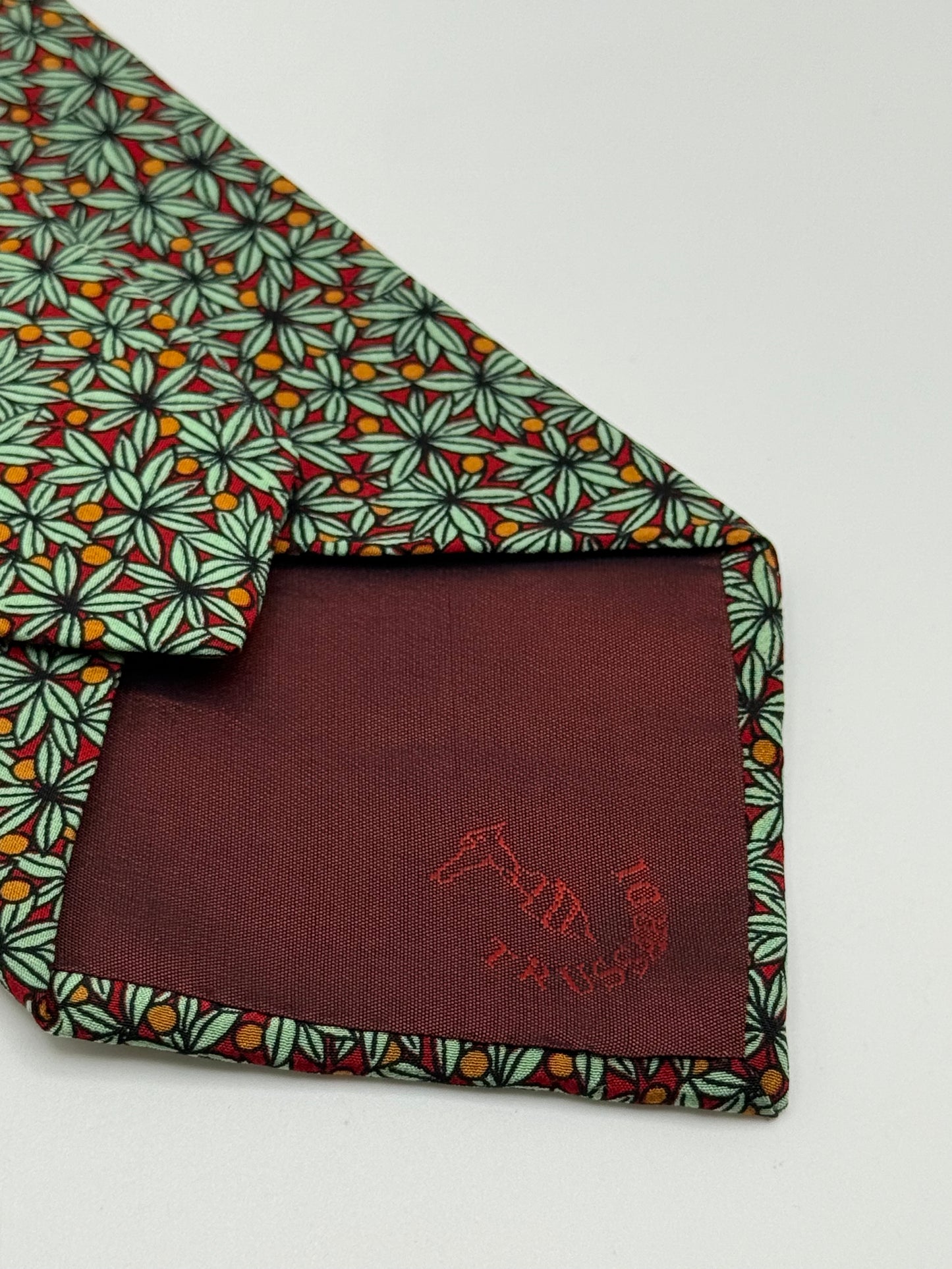 Burgundy satin silk tie shit flower pattern
