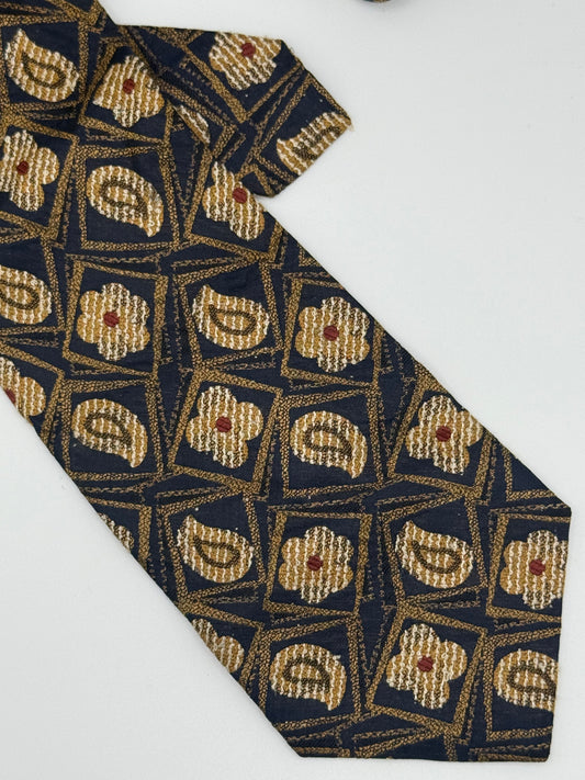 Dark blue flower and paisley silk tie