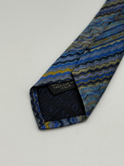 Blue jacquard silk tie whit stripes