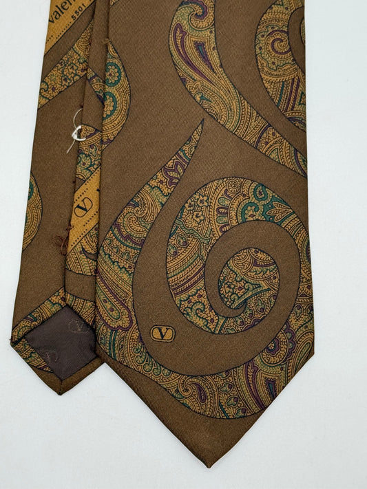 Light brown twill silk tie cashmere pattern