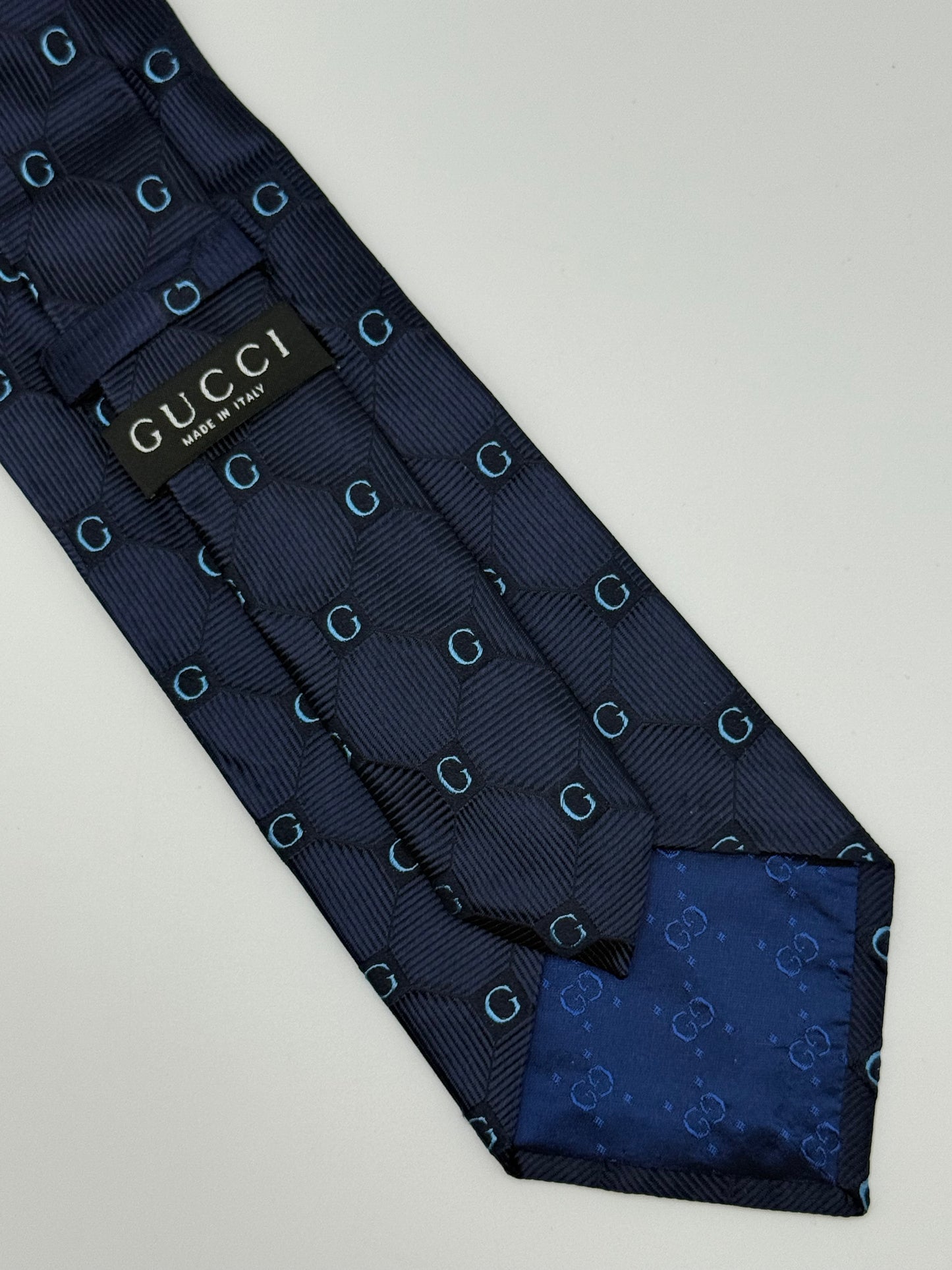 Dark blue jacquard silk tie GG