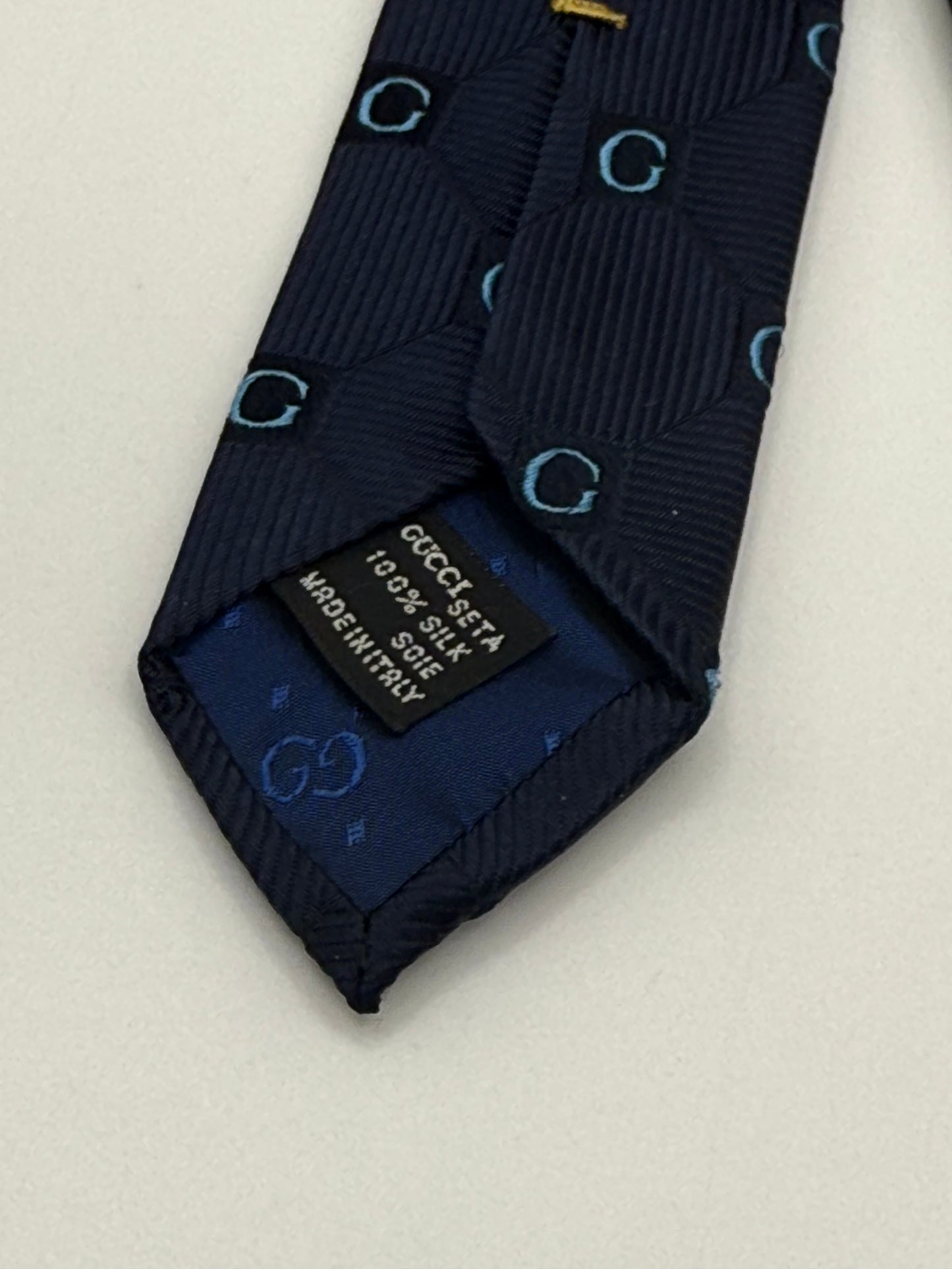 Dark blue jacquard silk tie GG