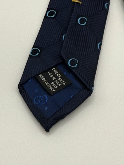 Dark blue jacquard silk tie GG